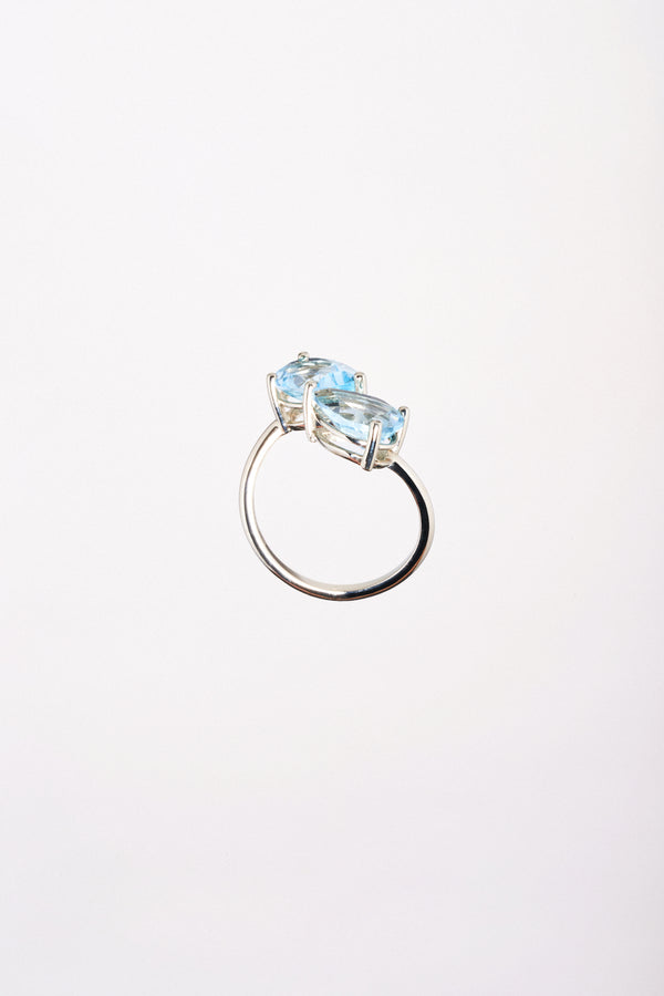 Anillo Aguamarina Corte Pera Doble