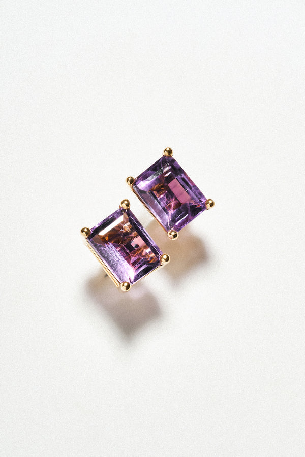 Aretes Amatista Corte Esmeralda Oro Amarillo