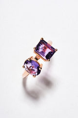 Anillo Amatista Doble Piedra Oro Rosa