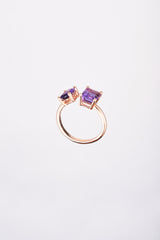 Anillo Amatista Doble Piedra Oro Rosa