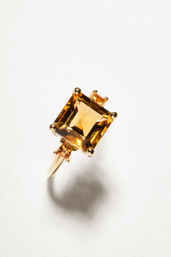 Anillo Citrina Con Zafiro Naranja Oro Amarillo