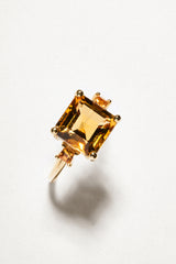 Anillo Citrina Con Zafiro Naranja Oro Amarillo
